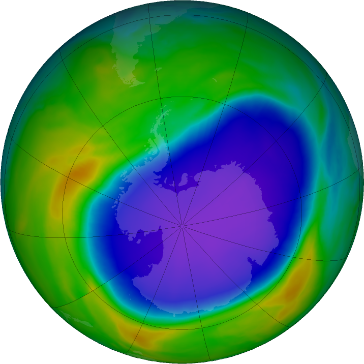 Antarctic ozone map for 24 October 2020